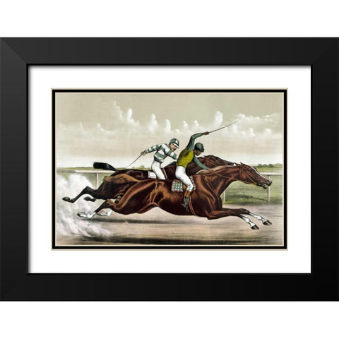 Great Horses in a Great Race Black Modern Wood Framed Art Print with Double Matting by Cameron, J.