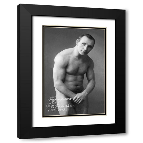 Posing Russian Wrestler Black Modern Wood Framed Art Print with Double Matting by Vintage Wrestler