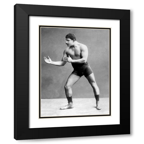 Wrestling Ready Stance Black Modern Wood Framed Art Print with Double Matting by Vintage Wrestler