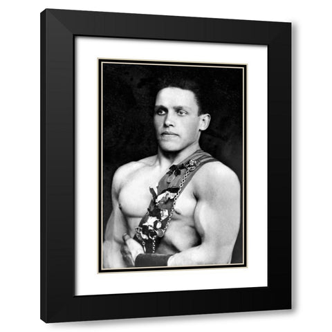 Russian Wrestler with Medals Black Modern Wood Framed Art Print with Double Matting by Vintage Wrestler