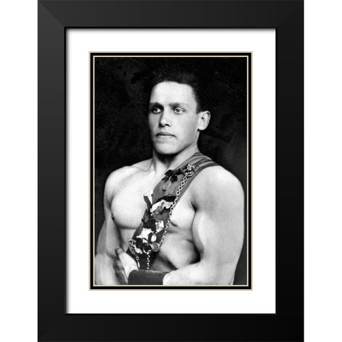 Russian Wrestler with Medals Black Modern Wood Framed Art Print with Double Matting by Vintage Wrestler
