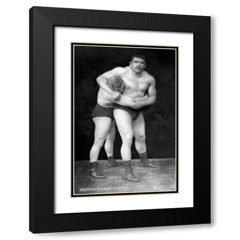 Wrestling Headlock Black Modern Wood Framed Art Print with Double Matting by Vintage Wrestler