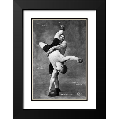 Ceinture a Rebours Debout Black Modern Wood Framed Art Print with Double Matting by Vintage Wrestler