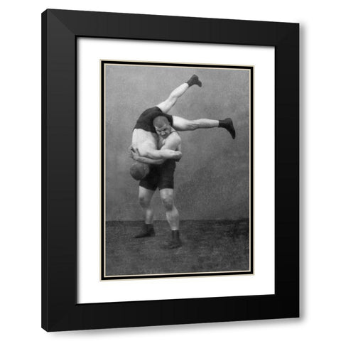 Ready to Drop: Russian Wrestlers Black Modern Wood Framed Art Print with Double Matting by Vintage Wrestler
