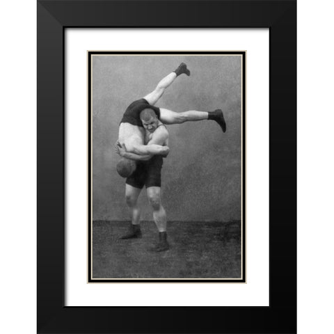 Ready to Drop: Russian Wrestlers Black Modern Wood Framed Art Print with Double Matting by Vintage Wrestler