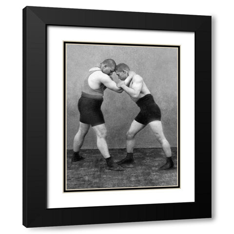 Wrestling Hold Black Modern Wood Framed Art Print with Double Matting by Vintage Wrestler