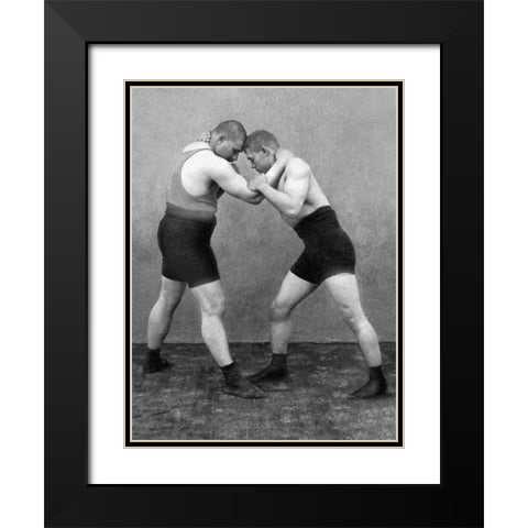 Wrestling Hold Black Modern Wood Framed Art Print with Double Matting by Vintage Wrestler