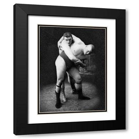 Hip Throw: Russian Wrestlers Black Modern Wood Framed Art Print with Double Matting by Vintage Wrestler