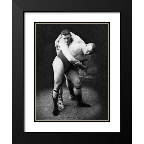 Hip Throw: Russian Wrestlers Black Modern Wood Framed Art Print with Double Matting by Vintage Wrestler