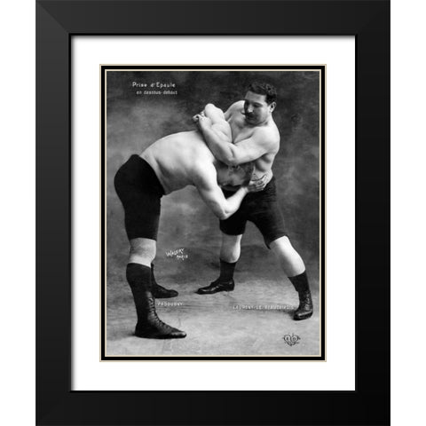 Prise d Epaule en Dessous Debout Black Modern Wood Framed Art Print with Double Matting by Vintage Wrestler
