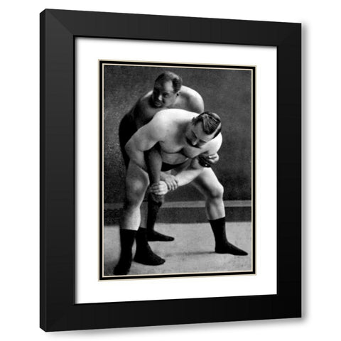 Wrist Lock: Russian Wrestlers Black Modern Wood Framed Art Print with Double Matting by Vintage Wrestler