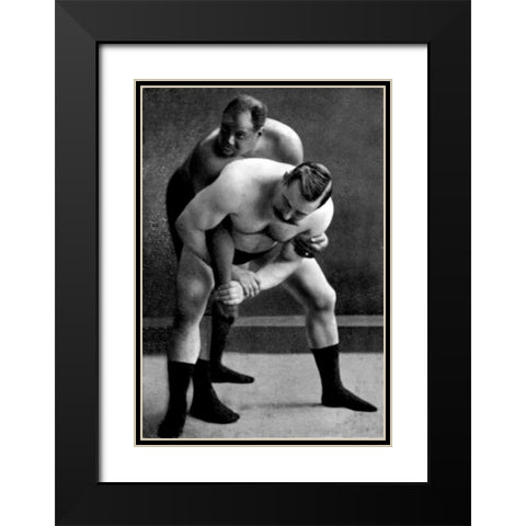Wrist Lock: Russian Wrestlers Black Modern Wood Framed Art Print with Double Matting by Vintage Wrestler