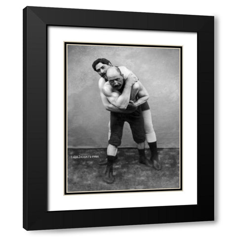 Wrestling Hold from Behind Black Modern Wood Framed Art Print with Double Matting by Vintage Wrestler