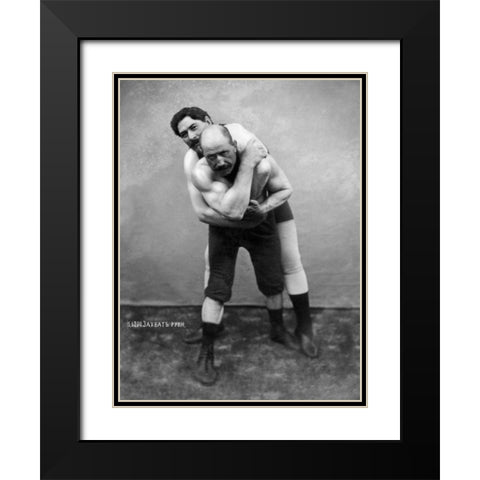 Wrestling Hold from Behind Black Modern Wood Framed Art Print with Double Matting by Vintage Wrestler