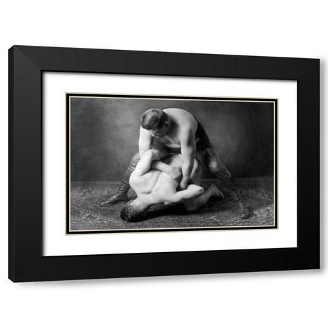 Half Nelson Black Modern Wood Framed Art Print with Double Matting by Vintage Wrestler
