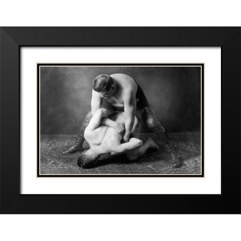 Half Nelson Black Modern Wood Framed Art Print with Double Matting by Vintage Wrestler