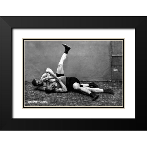 The Pin: Russian Wrestlers Black Modern Wood Framed Art Print with Double Matting by Vintage Wrestler