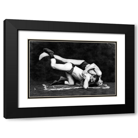 Post and Drop Black Modern Wood Framed Art Print with Double Matting by Vintage Wrestler