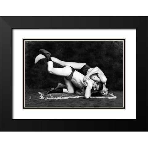 Post and Drop Black Modern Wood Framed Art Print with Double Matting by Vintage Wrestler