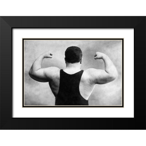 Russian Wrestlers Back and Shoulders Black Modern Wood Framed Art Print with Double Matting by Vintage Wrestler