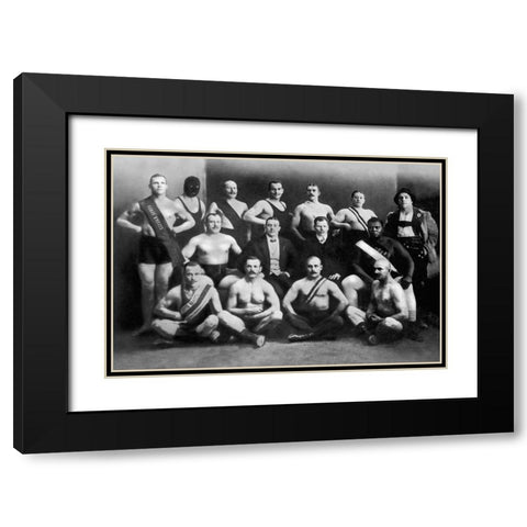 Team of Champion Russian Wrestlers Black Modern Wood Framed Art Print with Double Matting by Vintage Wrestler