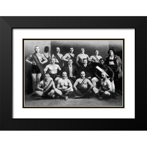 Team of Champion Russian Wrestlers Black Modern Wood Framed Art Print with Double Matting by Vintage Wrestler