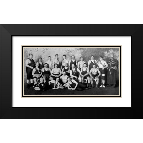 Russian Wrestling Team Black Modern Wood Framed Art Print with Double Matting by Vintage Wrestler