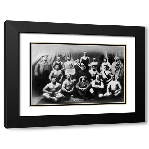 Group of Russian Wrestlers Black Modern Wood Framed Art Print with Double Matting by Vintage Wrestler