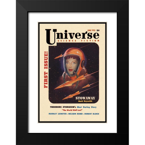 Universe Science Fiction: Rocket Girl Black Modern Wood Framed Art Print with Double Matting by Retrosci-fi