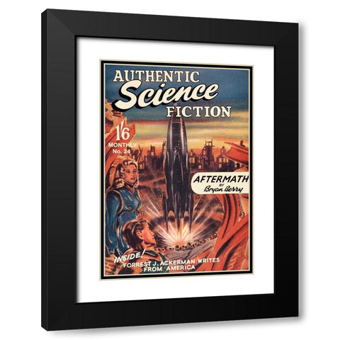 Authentic Science Fiction: Blast Off Black Modern Wood Framed Art Print with Double Matting by Retrosci-fi