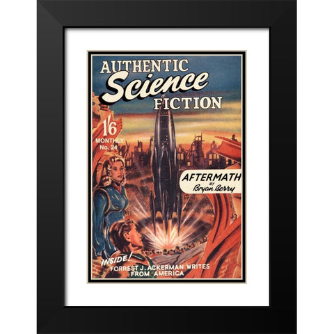 Authentic Science Fiction: Blast Off Black Modern Wood Framed Art Print with Double Matting by Retrosci-fi