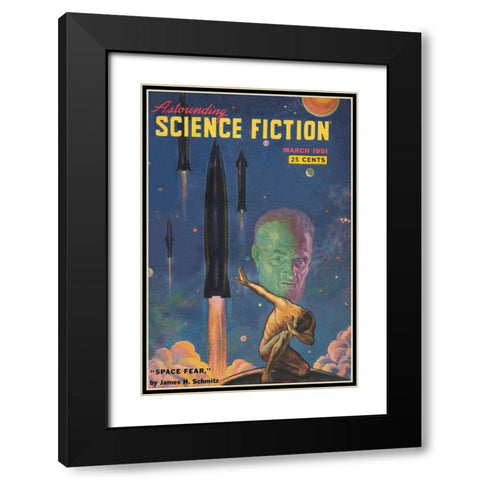 Astounding Science Fiction: Space Fear Black Modern Wood Framed Art Print with Double Matting by Retrosci-fi