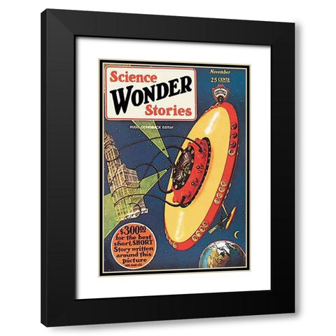 Retrosci-fi: Science Wonder Stories: Invasion of the Landmark Snatchers Black Modern Wood Framed Art Print with Double Matting by Paul, Frank R.