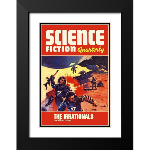 Science Fiction Quarterly: Astronaut Battle Black Modern Wood Framed Art Print with Double Matting by Retrosci-fi