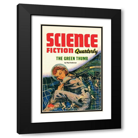 Science Fiction Quarterly: Little People of the Space Web Black Modern Wood Framed Art Print with Double Matting by Retrosci-fi