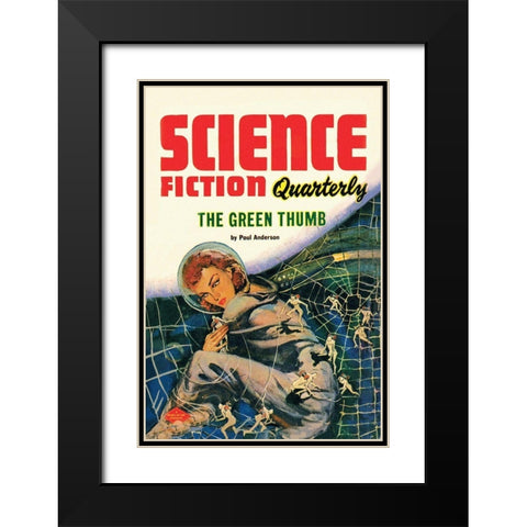 Science Fiction Quarterly: Little People of the Space Web Black Modern Wood Framed Art Print with Double Matting by Retrosci-fi