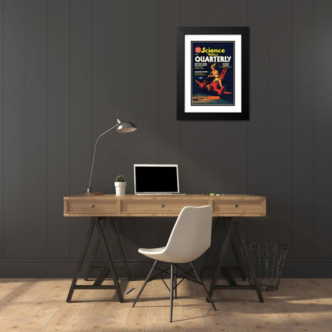 Science Fiction Quarterly: Attack from Atop Rocket Man Black Modern Wood Framed Art Print with Double Matting by Retrosci-fi