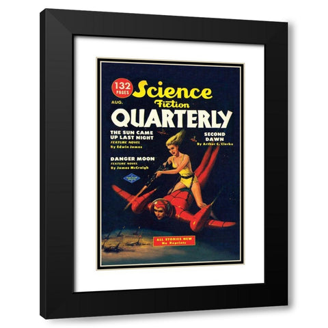 Science Fiction Quarterly: Attack from Atop Rocket Man Black Modern Wood Framed Art Print with Double Matting by Retrosci-fi