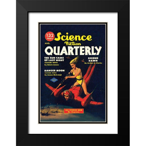 Science Fiction Quarterly: Attack from Atop Rocket Man Black Modern Wood Framed Art Print with Double Matting by Retrosci-fi