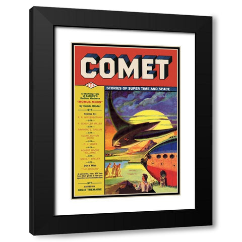 Comet: Bird Spaceship Black Modern Wood Framed Art Print with Double Matting by Retrosci-fi
