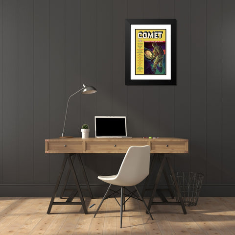 Comet: Beautiful Woman in Rocket Window Black Modern Wood Framed Art Print with Double Matting by Retrosci-fi