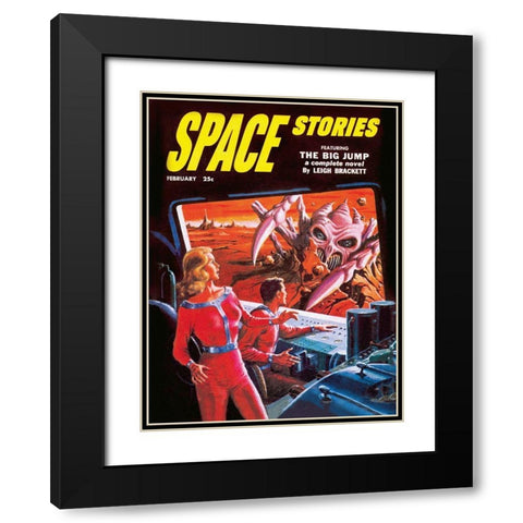 Space Stories: Space Monster Attack Black Modern Wood Framed Art Print with Double Matting by Retrosci-fi