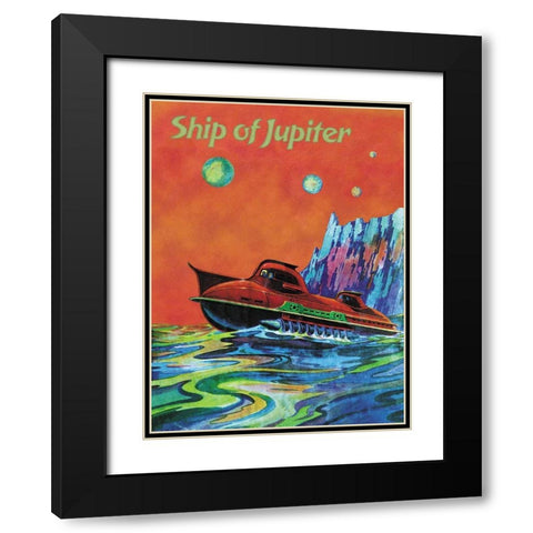 Ship of Jupiter Black Modern Wood Framed Art Print with Double Matting by Retrosci-fi