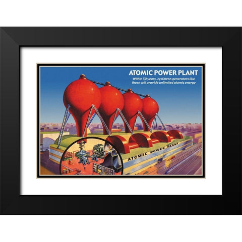 Atomic Power Plant Black Modern Wood Framed Art Print with Double Matting by Retrosci-fi