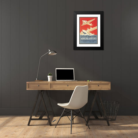 City of New York Municipal Airports (WPA) Black Modern Wood Framed Art Print with Double Matting by Herzog, Harry
