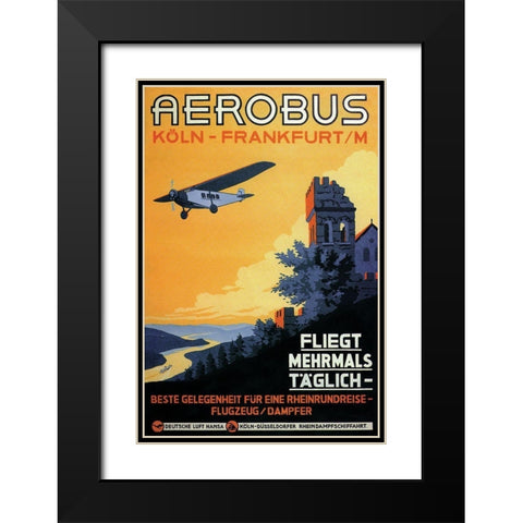 Cologne Frankfurt Aerobus and Rhine Castle Black Modern Wood Framed Art Print with Double Matting by Siegwardt, K.