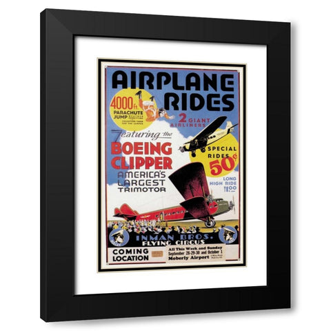 Airplane Rides: Inman Bros. Flying Circus Black Modern Wood Framed Art Print with Double Matting by Unknown