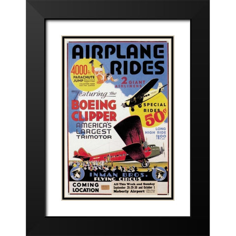 Airplane Rides: Inman Bros. Flying Circus Black Modern Wood Framed Art Print with Double Matting by Unknown