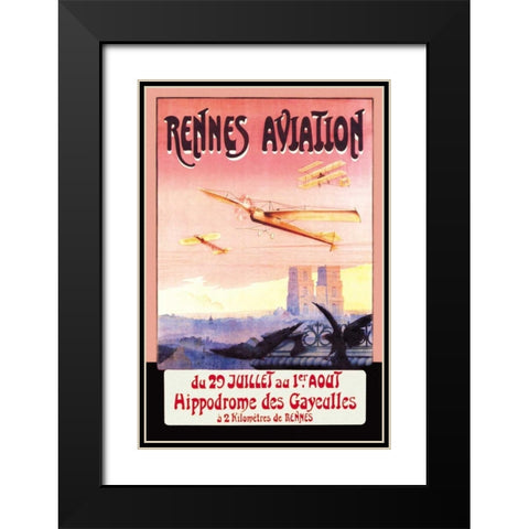 Rennes Aviation Black Modern Wood Framed Art Print with Double Matting by Boursier, F.