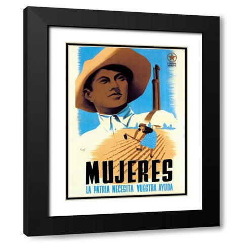Mujeres La Patria Necesita Vuestra Ayuda Black Modern Wood Framed Art Print with Double Matting by Unknown